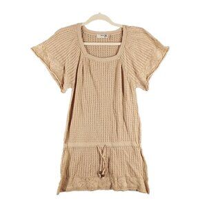 MAK B Summer Knit Top Size MEDIUM(8-10) Square Neck Pullover Tan 100% Cotton